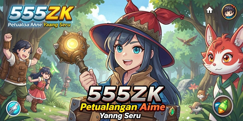 Tangkapan layar gameplay 555ZK yang menampilkan aksi petualangan Anime.