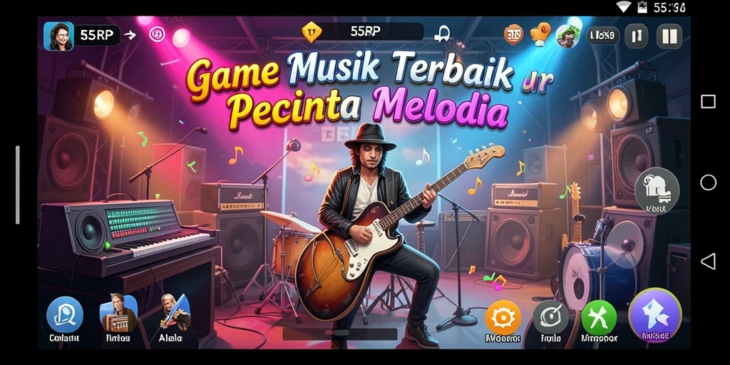 Tampilan utama gameplay 55RP dengan berbagai pilihan lagu.