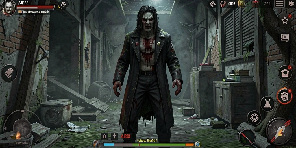 Screenshot gameplay AJR88: suasana horor yang mencekam dan penuh ketegangan.