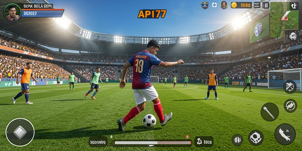 Screenshot gameplay API77 menampilkan aksi seru di lapangan sepak bola.