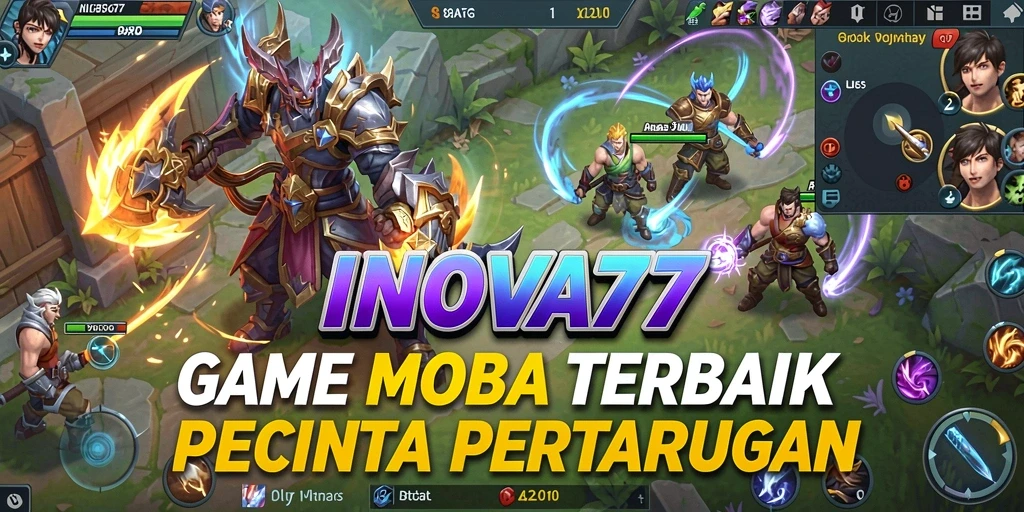 Screenshot gameplay seru dari INOVA77 menunjukkan pertarungan hero yang intens.