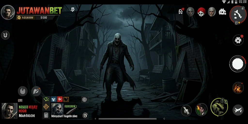 Screenshot gameplay dari JUTAWANBET menampilkan suasana horor yang mencekam.