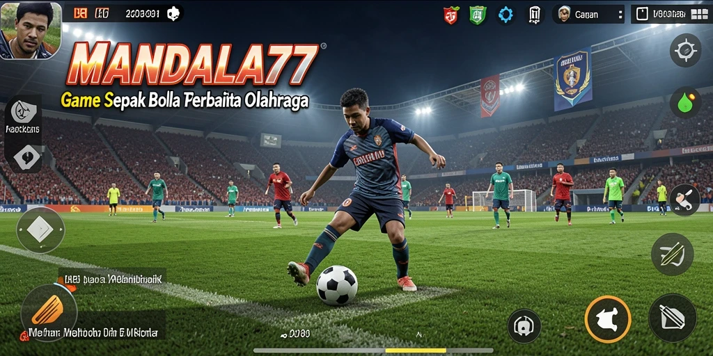 Tampilan gameplay seru MANDALA77 dengan aksi di lapangan sepak bola.