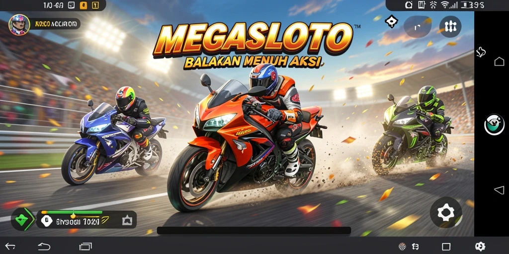 Tampilan gameplay seru dalam balapan motor di MEGASLOTO.