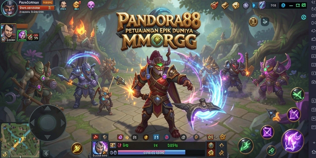 Tangkapan layar gameplay <strong>PANDORA88</strong> menampilkan pertempuran seru di dunia fantasi.