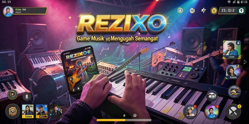 Tampilan gameplay seru di REZIXO, tantangan musik yang adiktif.