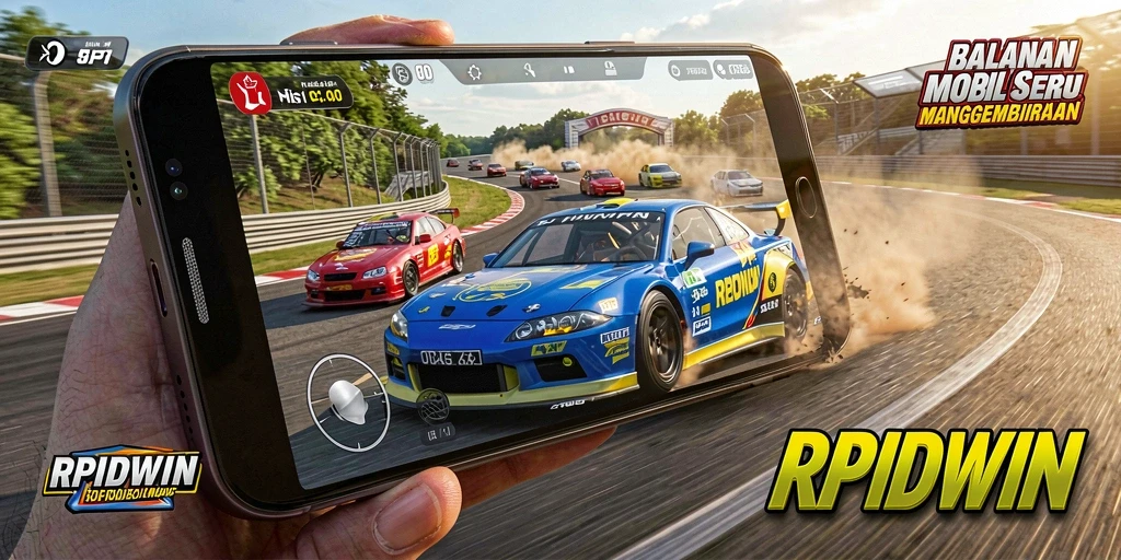 Screenshot RPIDWIN menampilkan mobil balap dalam aksi penuh kecepatan.