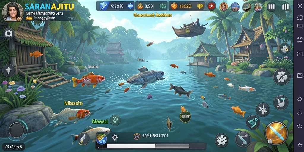 Tampilan gameplay SARANAJITU dengan aksi memancing yang menegangkan.