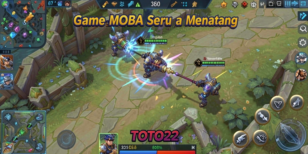 Screenshot gameplay TOTO22 menampilkan pertarungan epik antar hero.