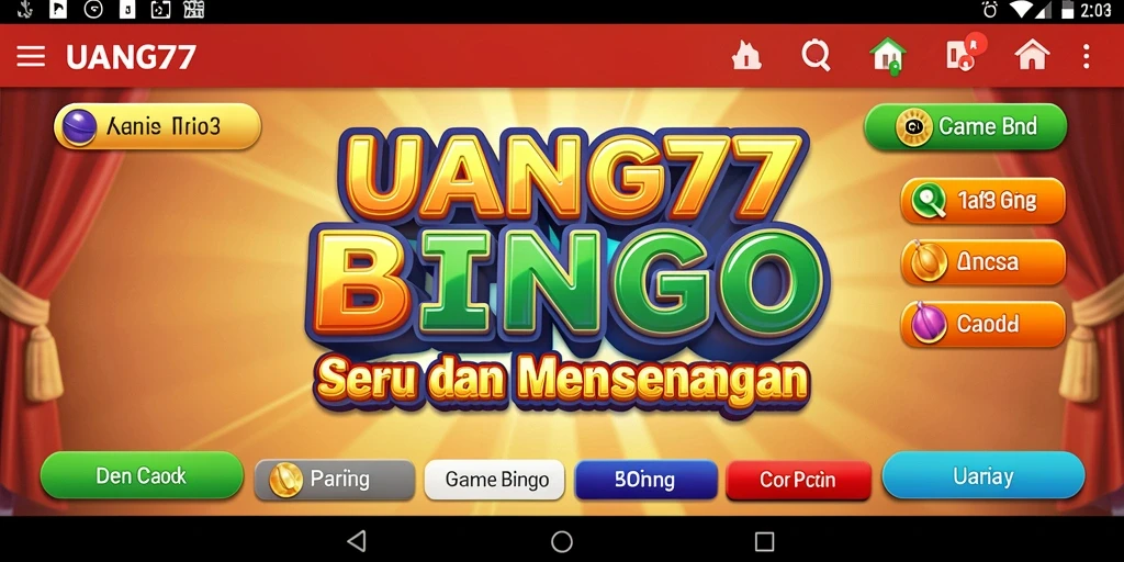 Tampilan aplikasi UANG77 dengan gameplay Bingo yang seru.