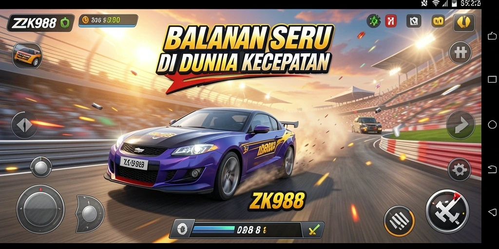 Tampilan gameplay ZK988 yang mendebarkan di lintasan balap.